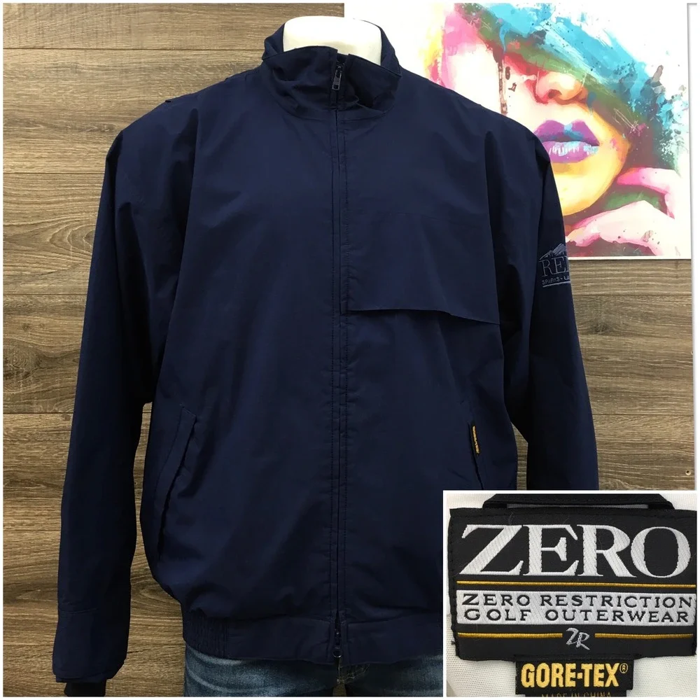 Zero Restriction Gore-Tex Golf Jacket Mens XL Navy Blue Reno Lake Tahoe Logo